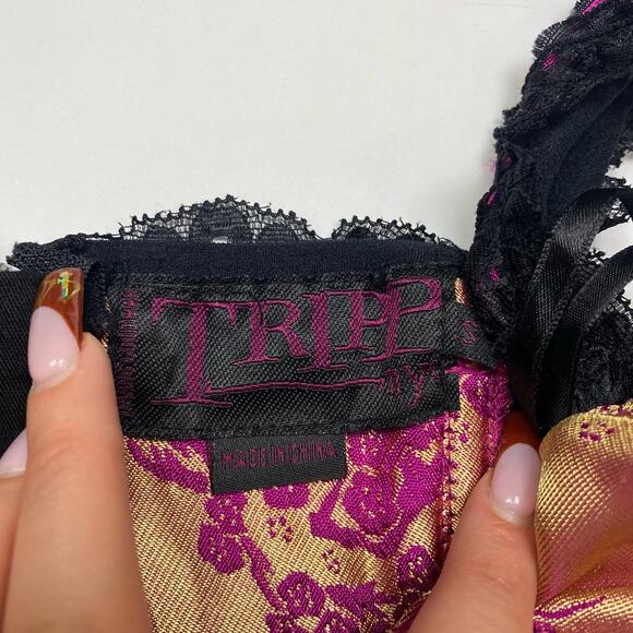 Y2k Tripp NYC oriental flower blossom lace halter corset top size S - Picture 2 of 4